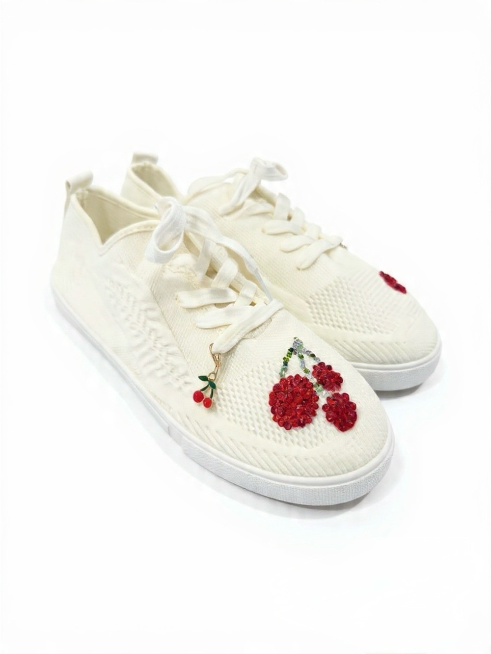 🍒 Custom Cherry Rhinestone Sneakers White Size 9 Sparkle Statement